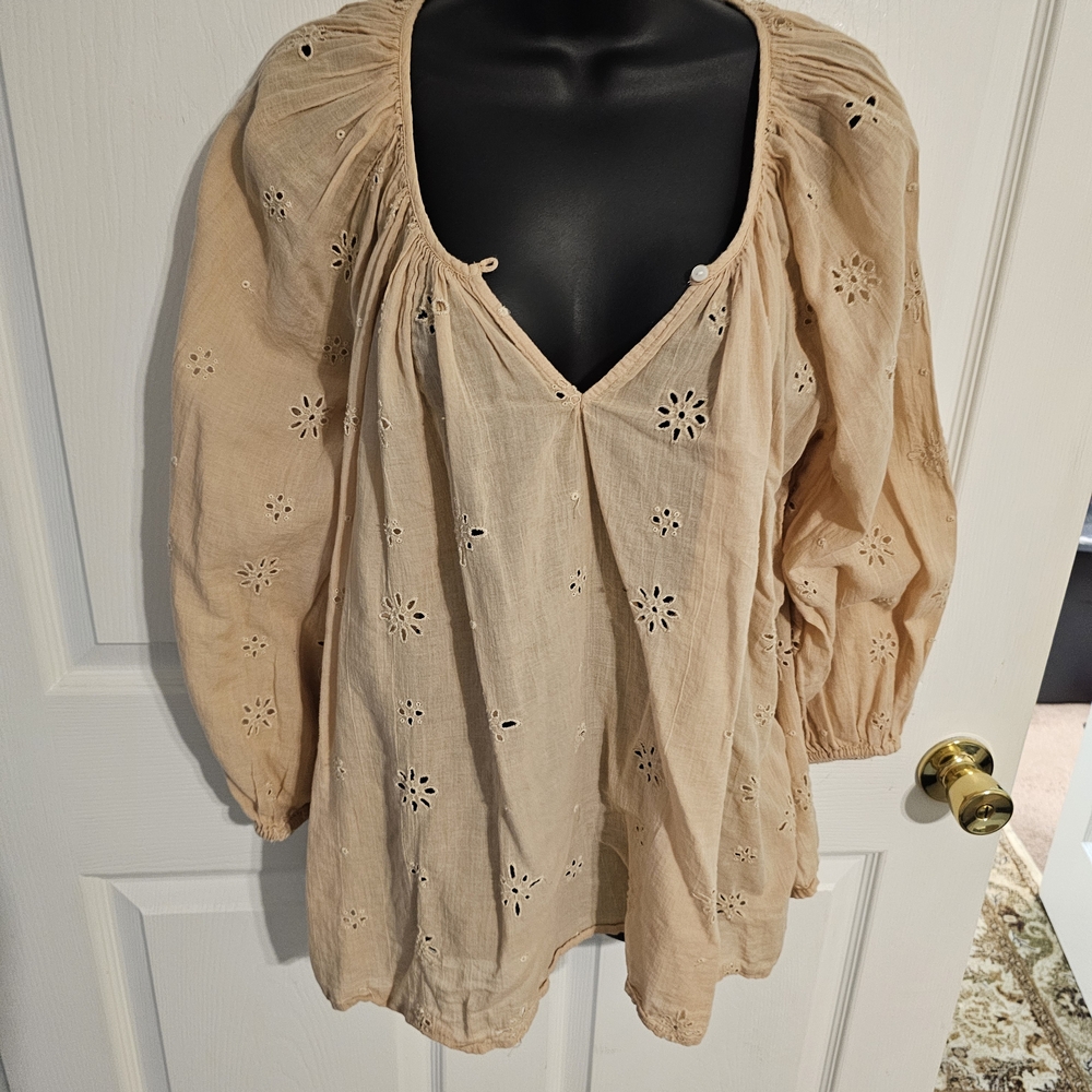 Aerie Size L Women's Neutral Eyelet Top